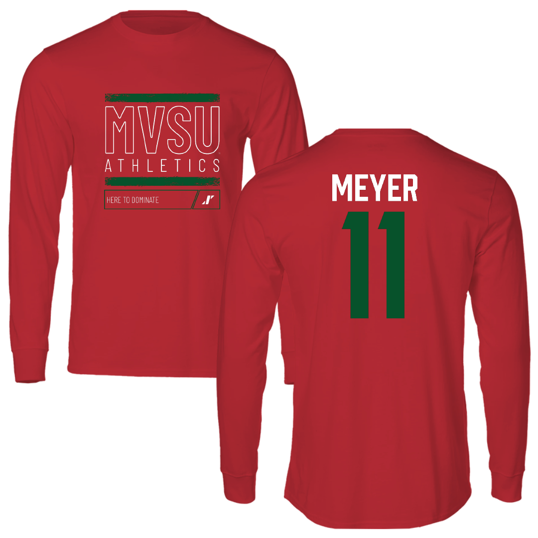Mississippi Valley State University Baseball Red Dominate Long Sleeve - #11 Aiden Meyer