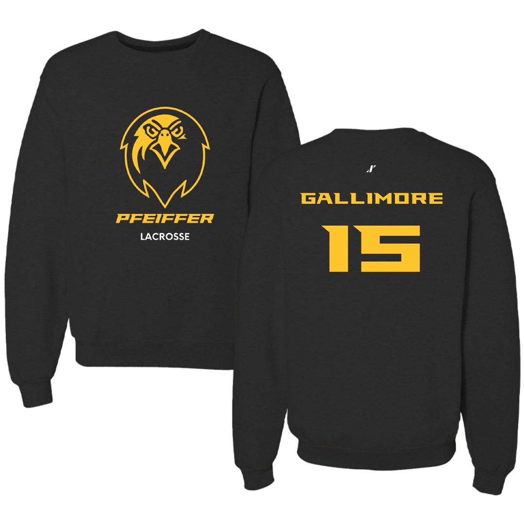Pfeiffer University Lacrosse (W) Black Crewneck - #15 Heather Gallimore