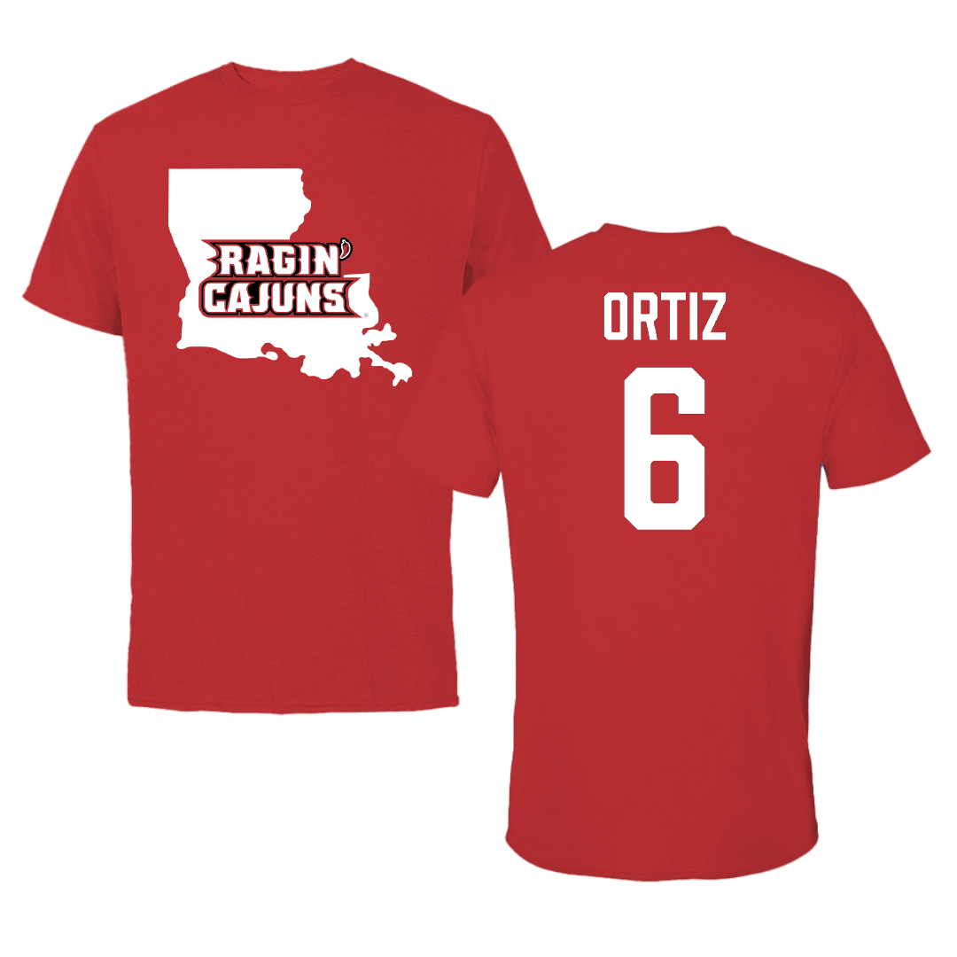 University of Louisiana at Lafayette Soccer Red State Performance Tee - #6 Lucy Ortiz