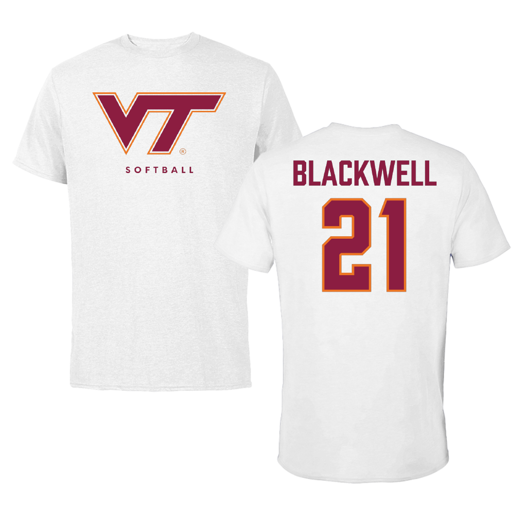 Virginia Tech Softball White Tee - #21 Lyla Blackwell