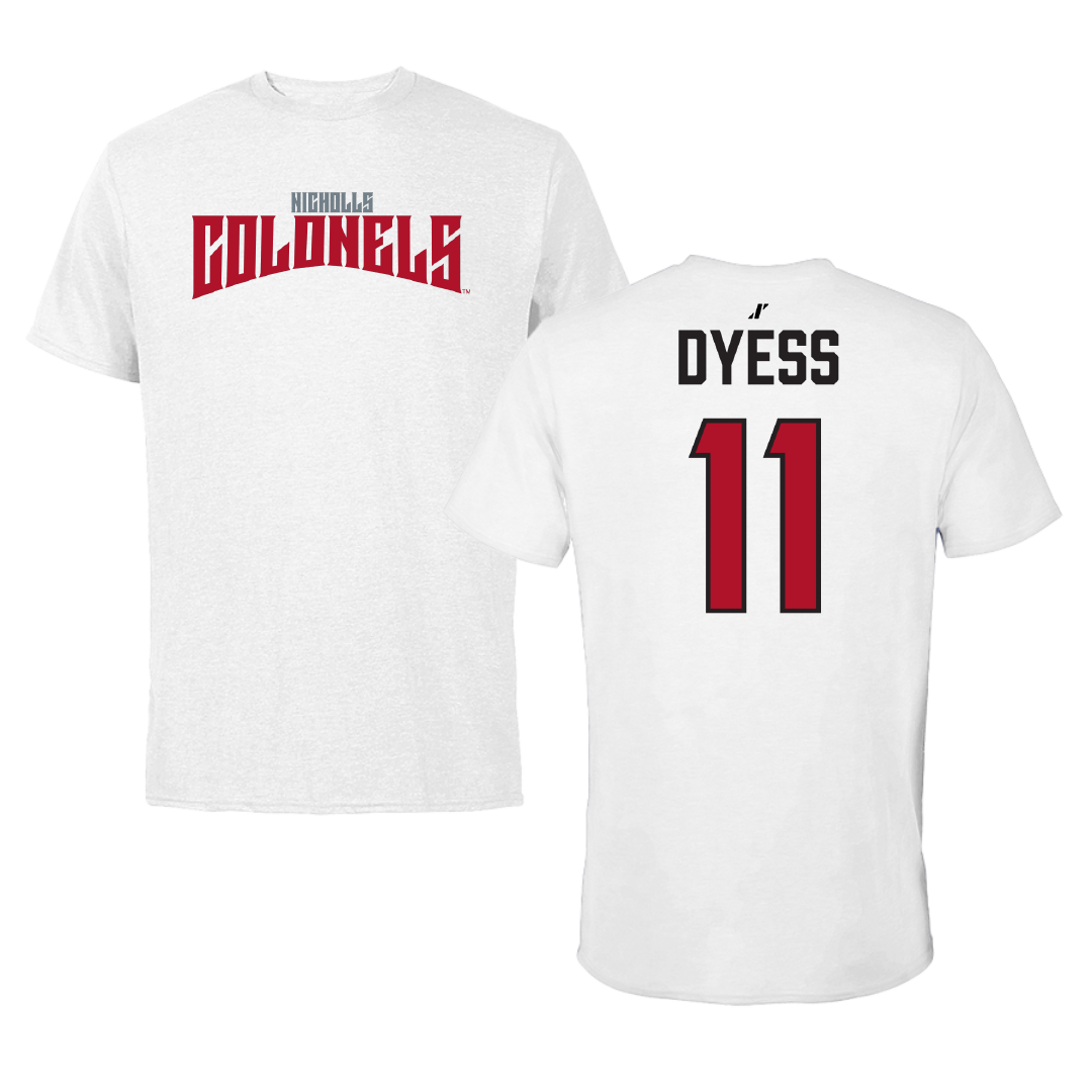 Nicholls State University Baseball White Classic Tee - #11 Caleb Dyess