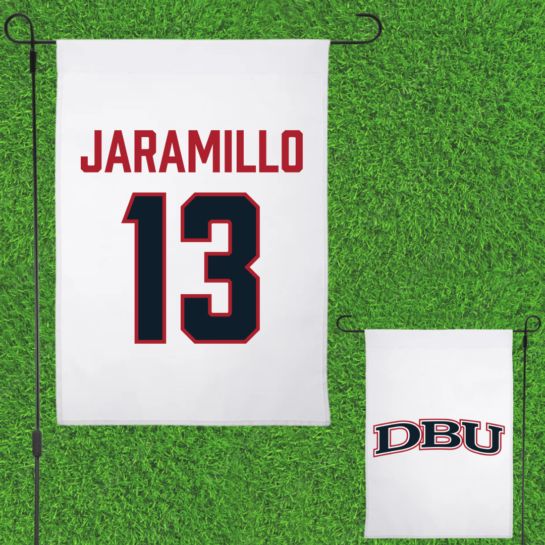 Dallas Baptist University Stunt White Garden Flag - #13 Ruby Jaramillo
