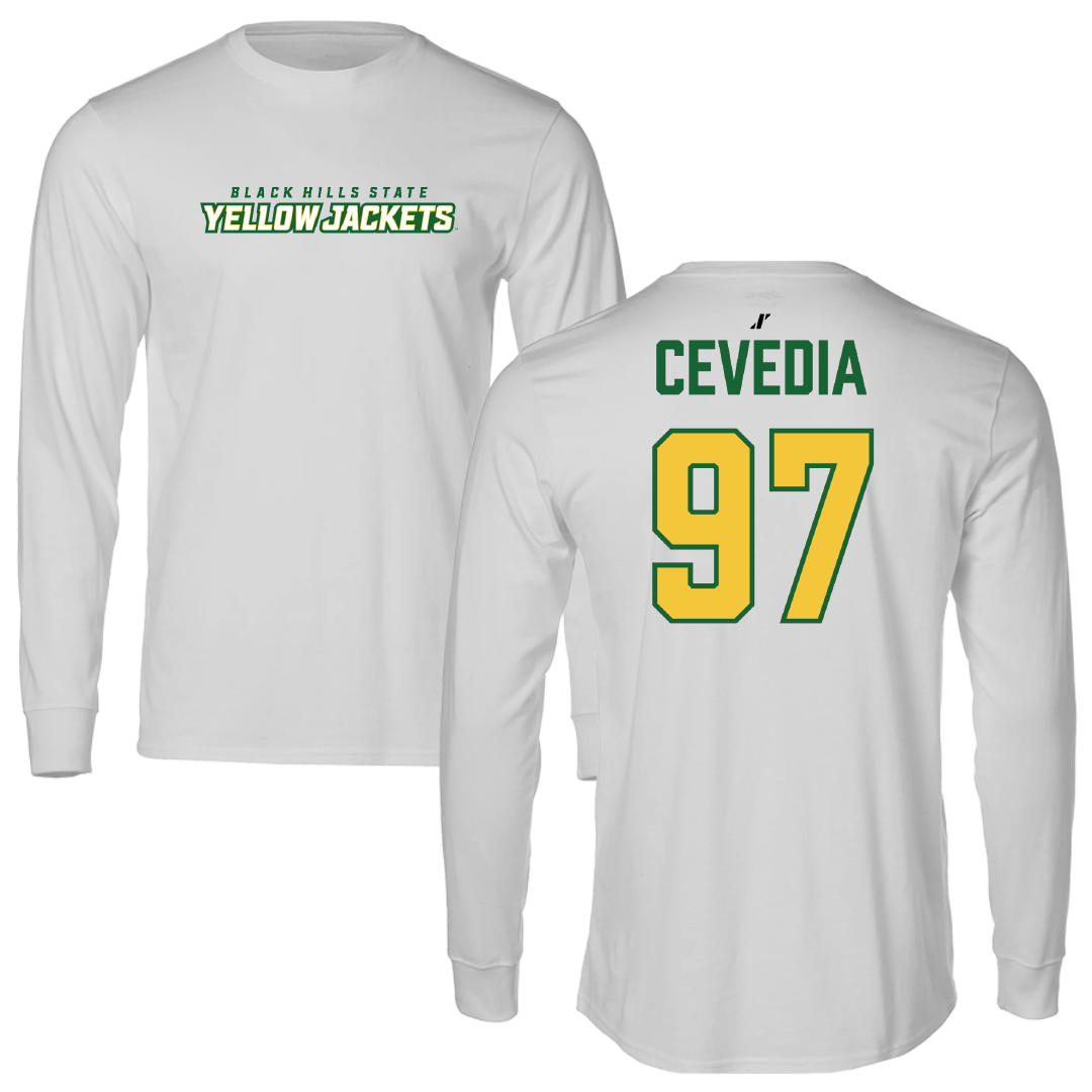 Black Hills State University Football Light Gray Long Sleeve - #97 Lelend Cevedia