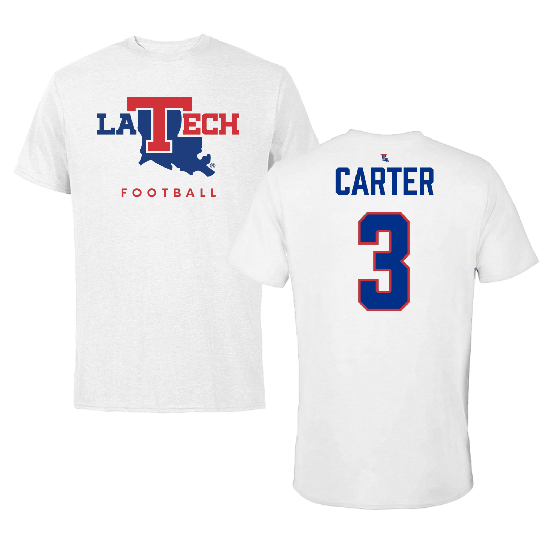 Louisiana Tech University Football White Performance Tee - #3 Kameron Carter