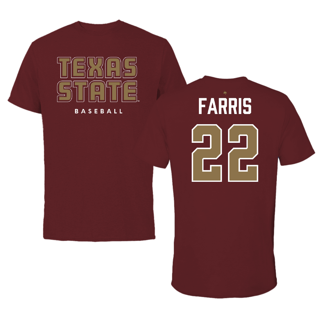 Texas State University Baseball Maroon Tee - #22 Ethan Farris