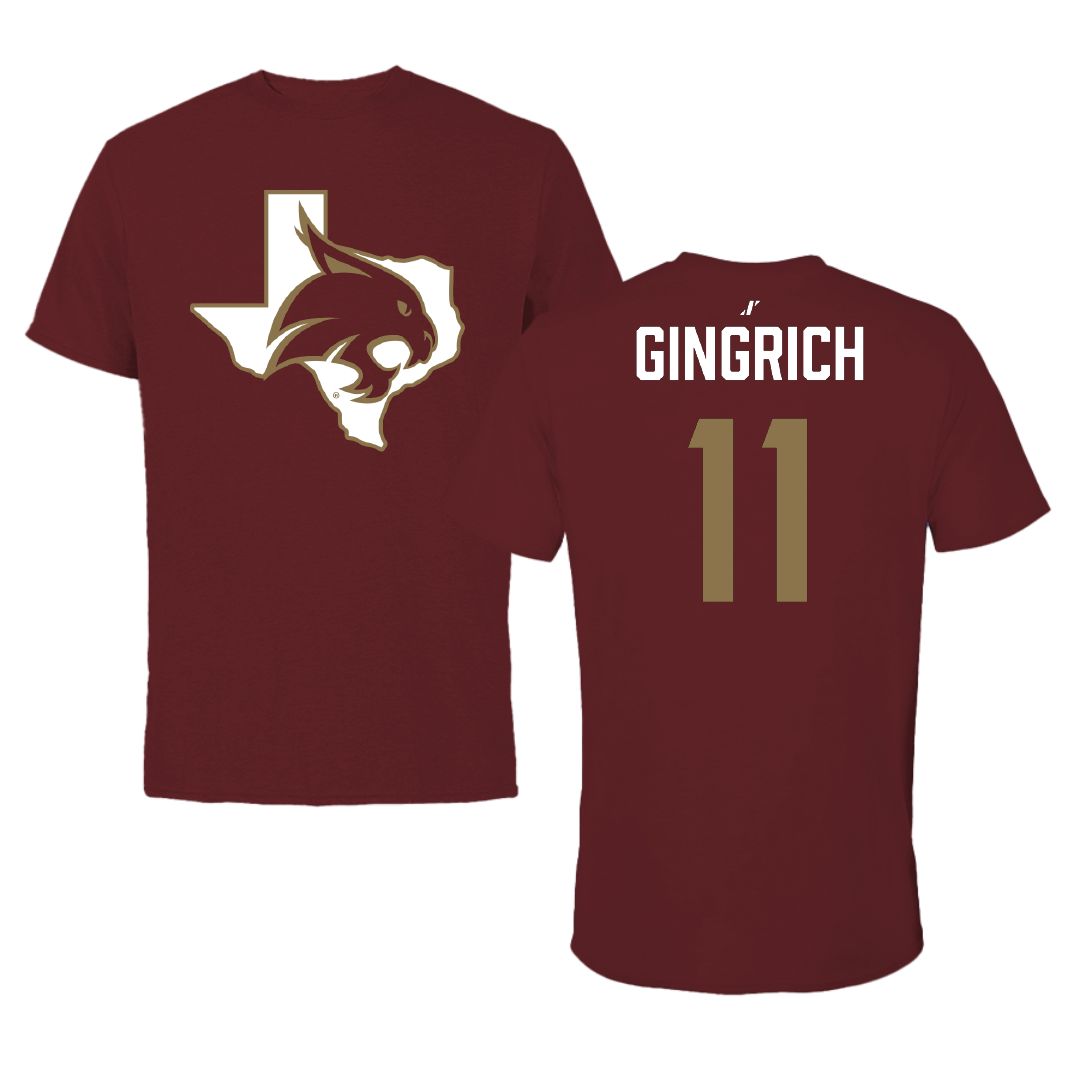 Texas State University Baseball Maroon State Tee - #11 Zachary Gingrich