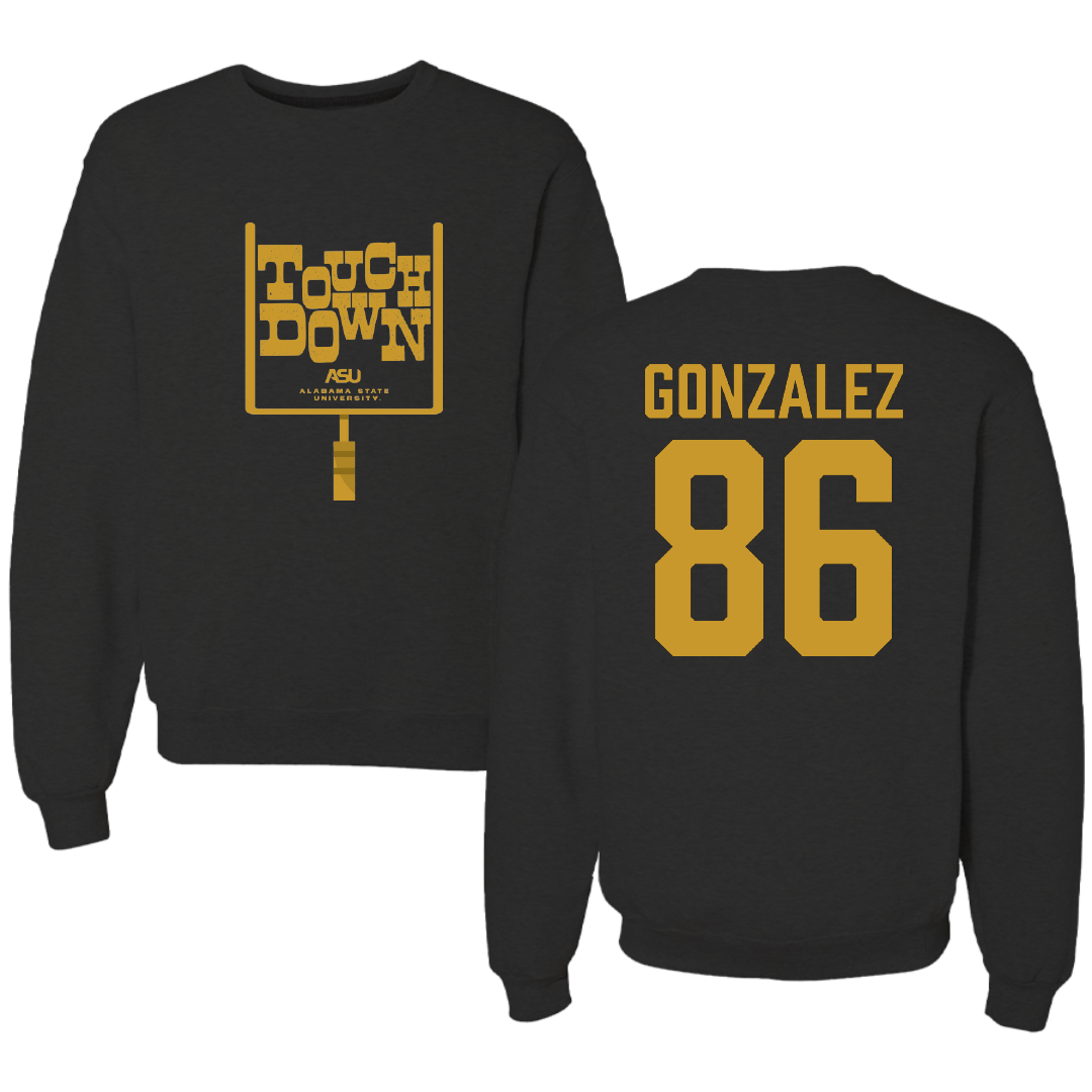Alabama State University Football Black Touchdown Crewneck - #86 Drake Gonzalez