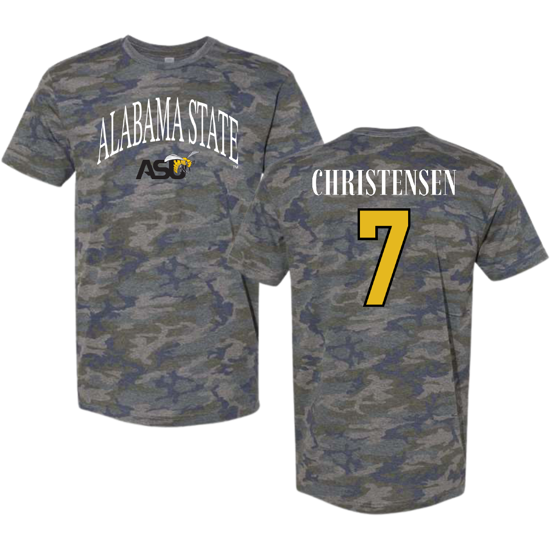 Alabama State University Baseball Vintage Camo Tee - #7 Jax Christensen