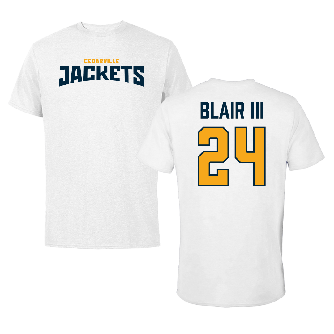 Cedarville University Basketball (M) White Classic Performance Tee - #24 Curtis Blair III