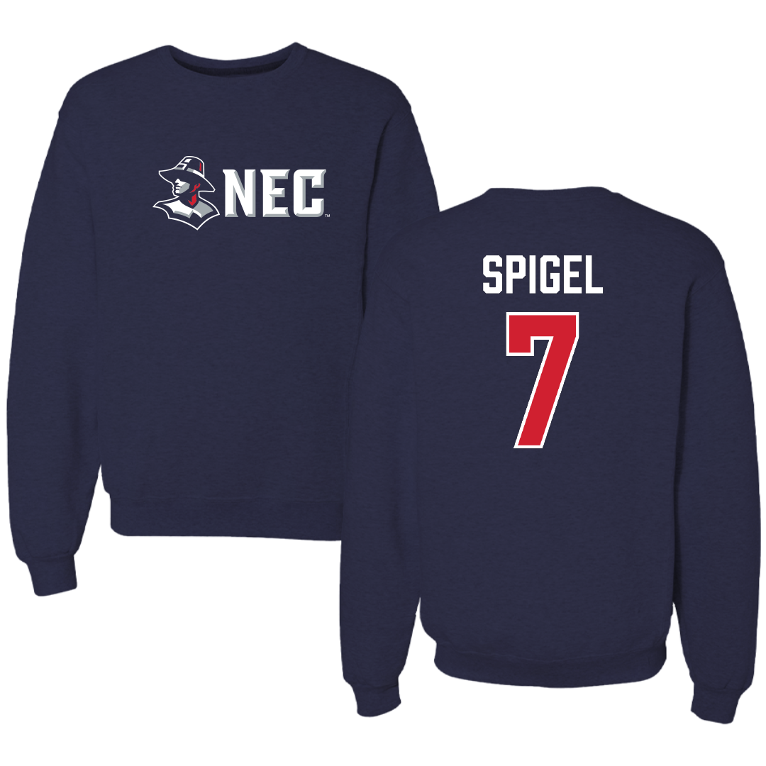 New England College Baseball Navy Crewneck - #7 David Spigel