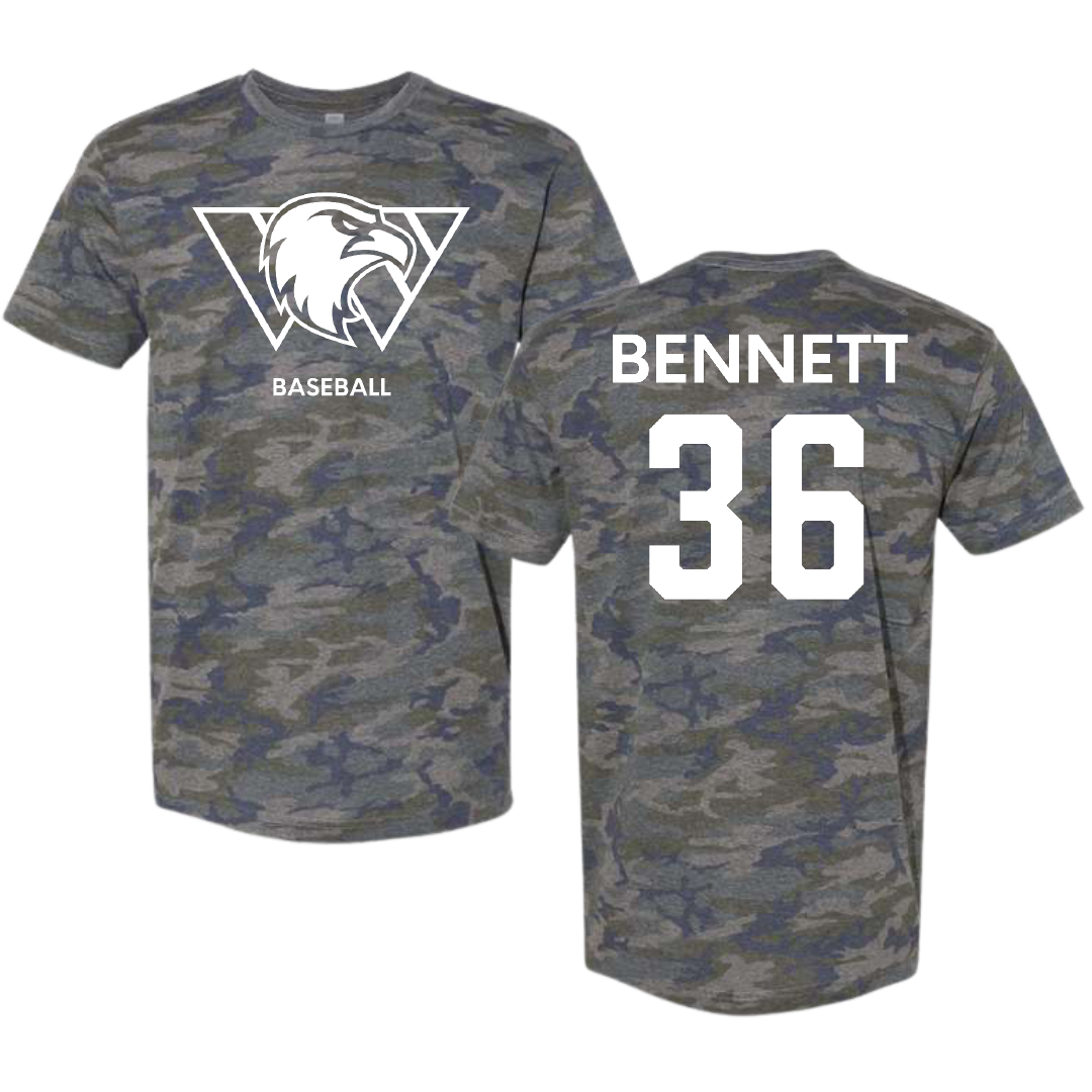 Williams Baptist University Baseball Vintage Camo Tee - #36 Benjamin Bennett