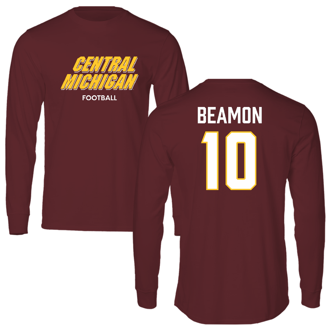 Central Michigan University Football Maroon Performance Long Sleeve - #10 Marcus Beamon