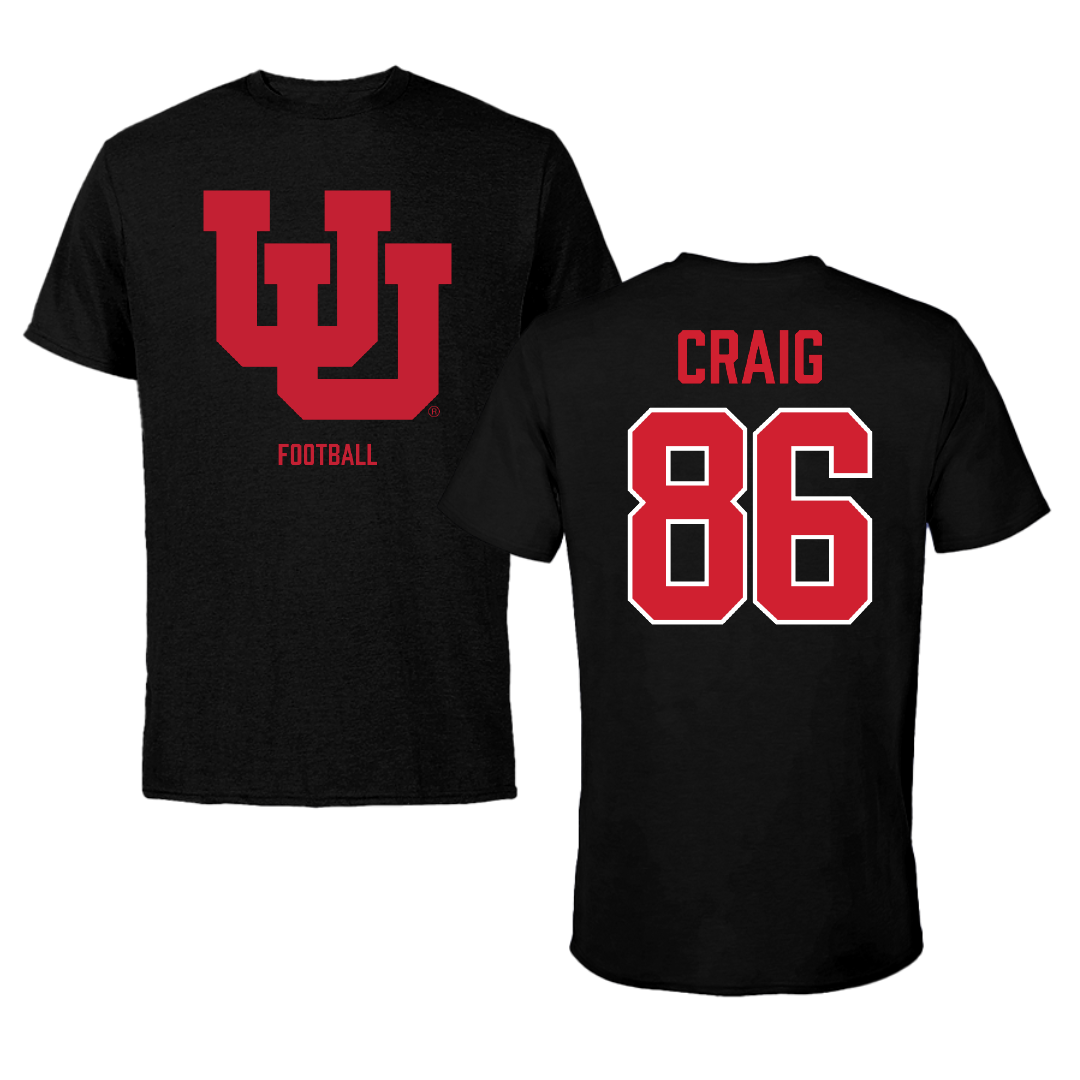 University of Utah Football Black Performance Tee - #86 Brigden Craig