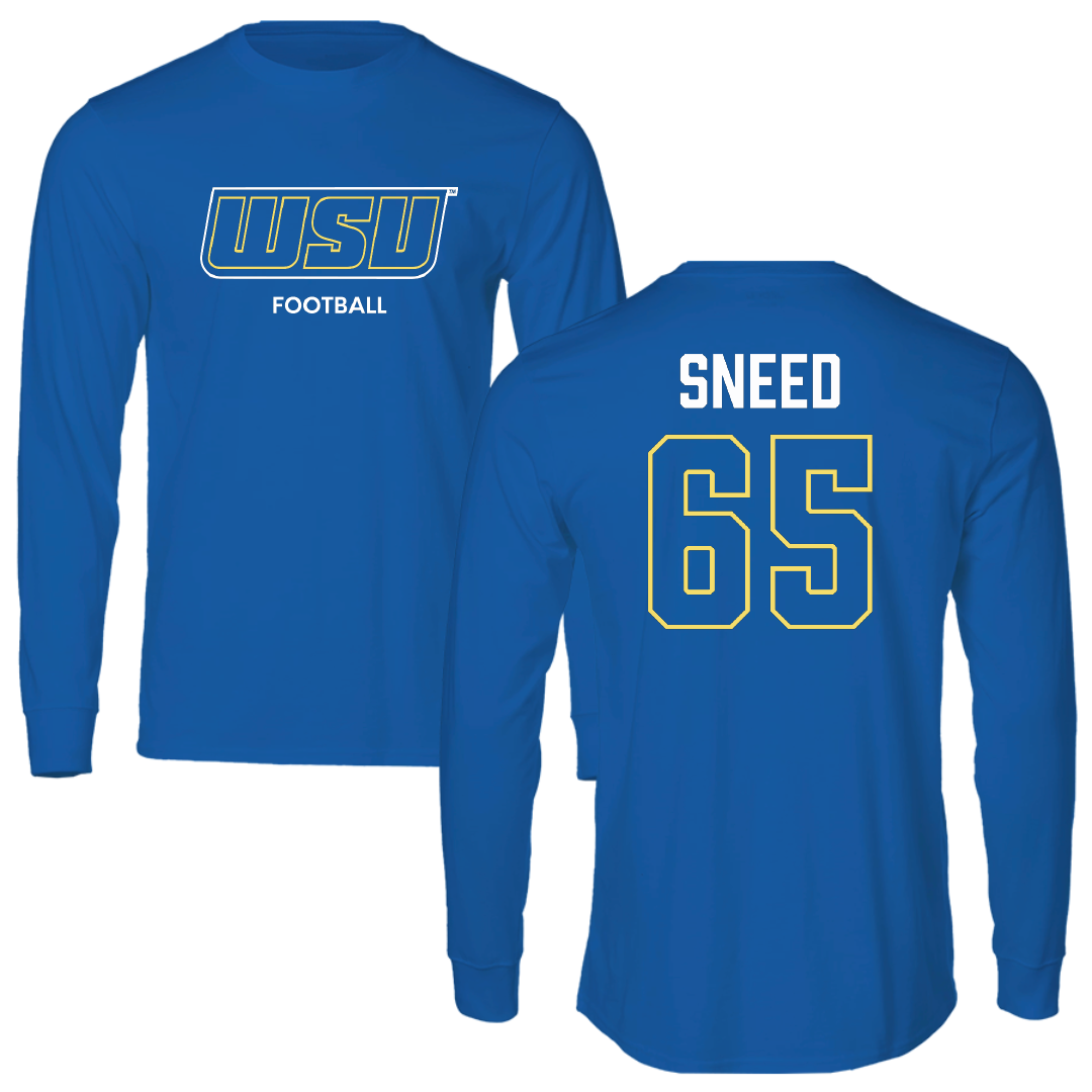Worcester State University Football Blue Performance Long Sleeve - #65 Justin Sneed