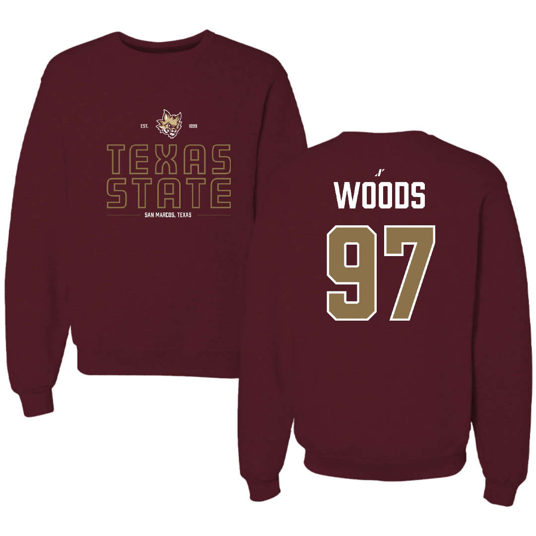 Texas State University Football Maroon General Crewneck - #97 Devarrick Woods