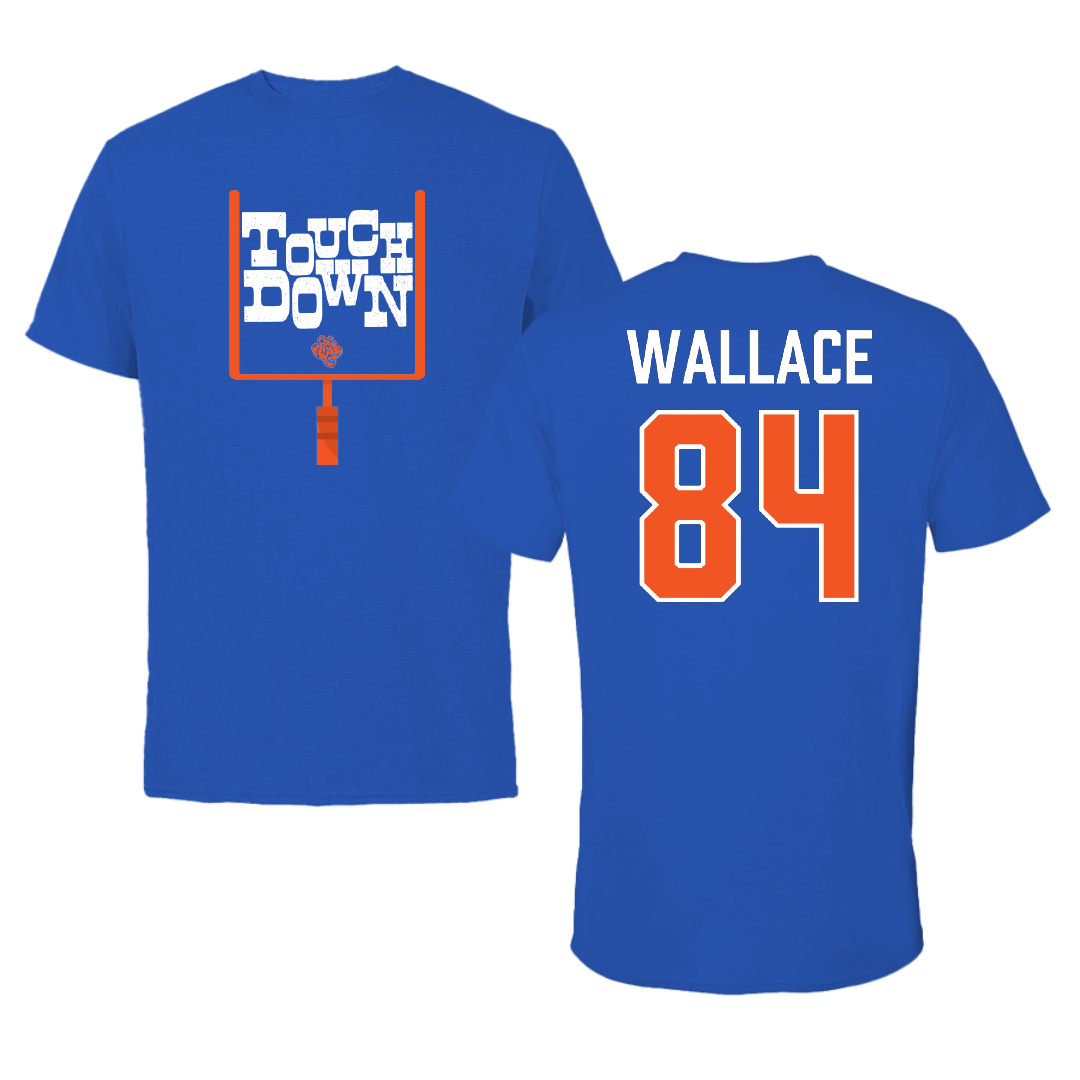 Savannah State University Football Blue Touchdown Performance Tee - #84 Khiry Wallace