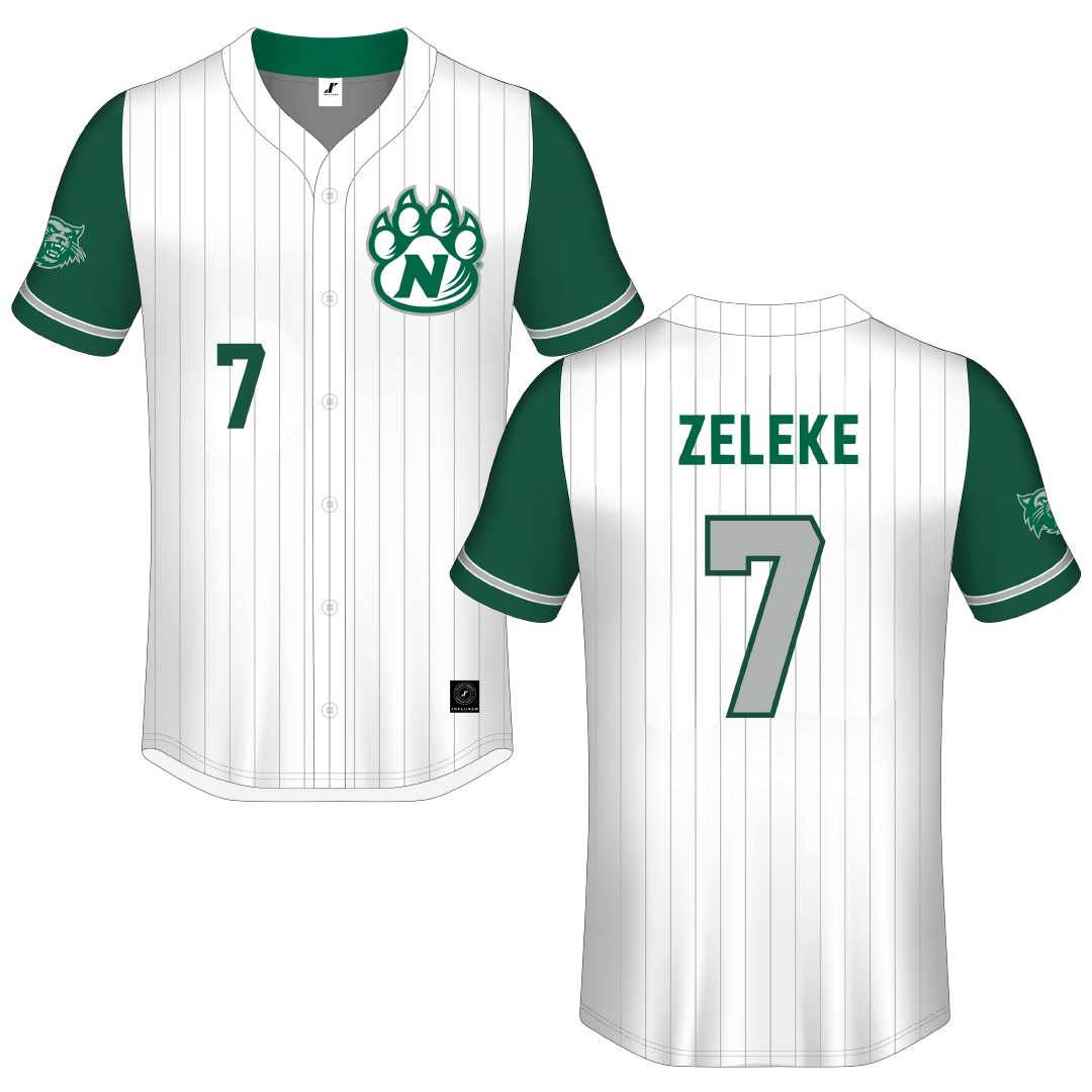 Northwest Missouri State University White Pinstripe Button-Down Jersey - #7 Zana Zeleke