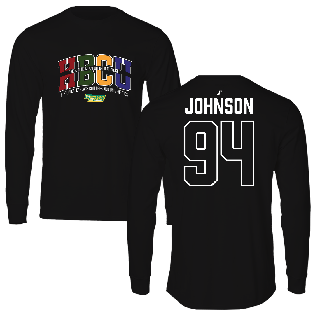 Norfolk State University Football Black HBCU Performance Long Sleeve - #94 Tyler Johnson