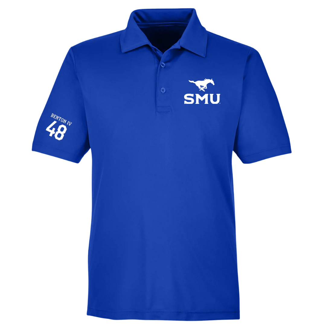 Southern Methodist University Football Blue Polo - #48 Will Benton IV