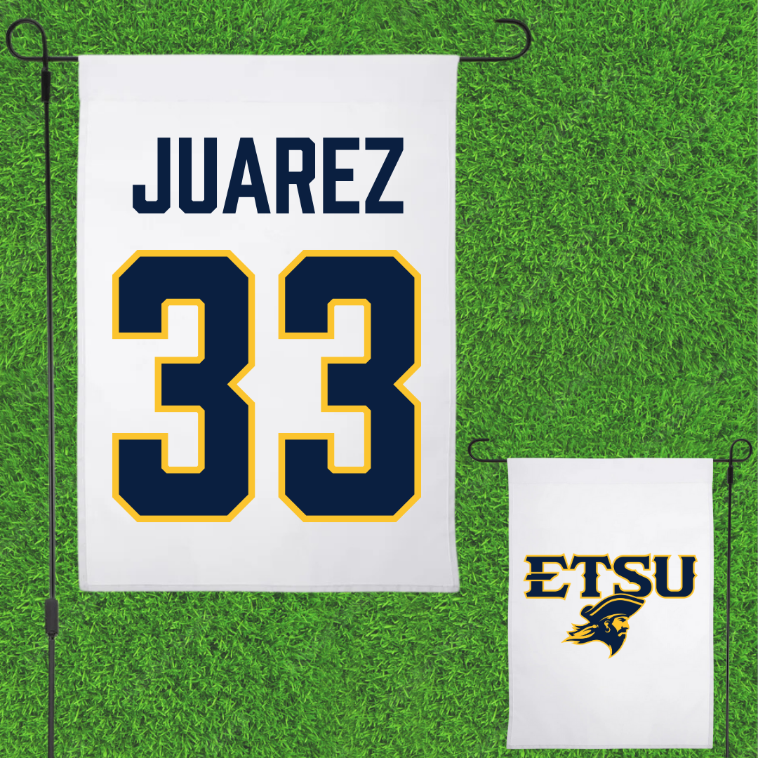 East Tennessee State University Baseball White Garden Flag - #33 Gabe Juarez
