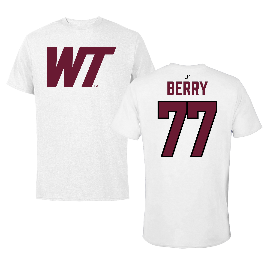 West Texas A&M University Football White Performance Tee - #77 Houston Berry