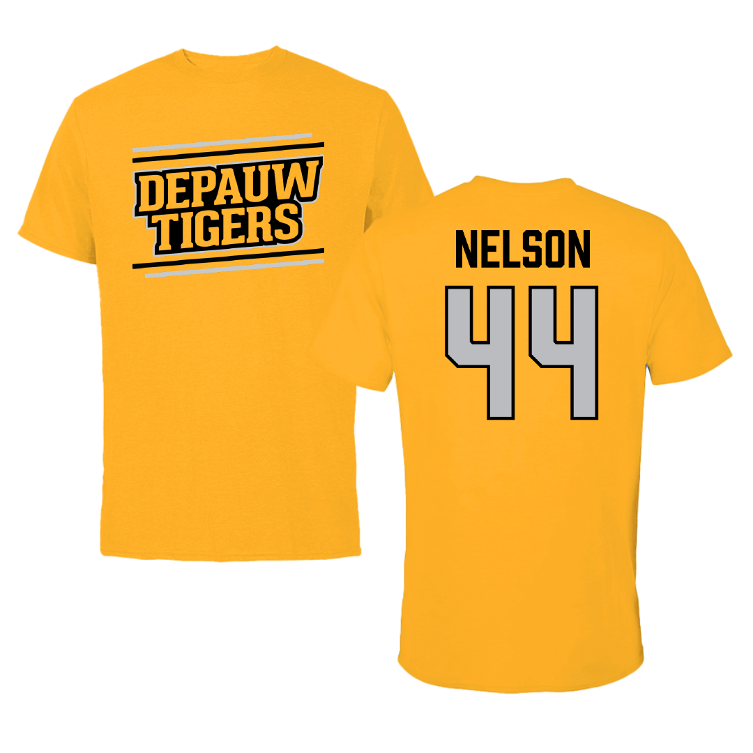 DePauw University Lacrosse Gold General Tee - #44 Russ Nelson