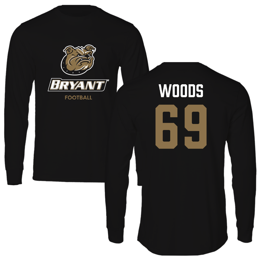 Bryant University Football Black Performance Long Sleeve - #69 Jeffery Woods