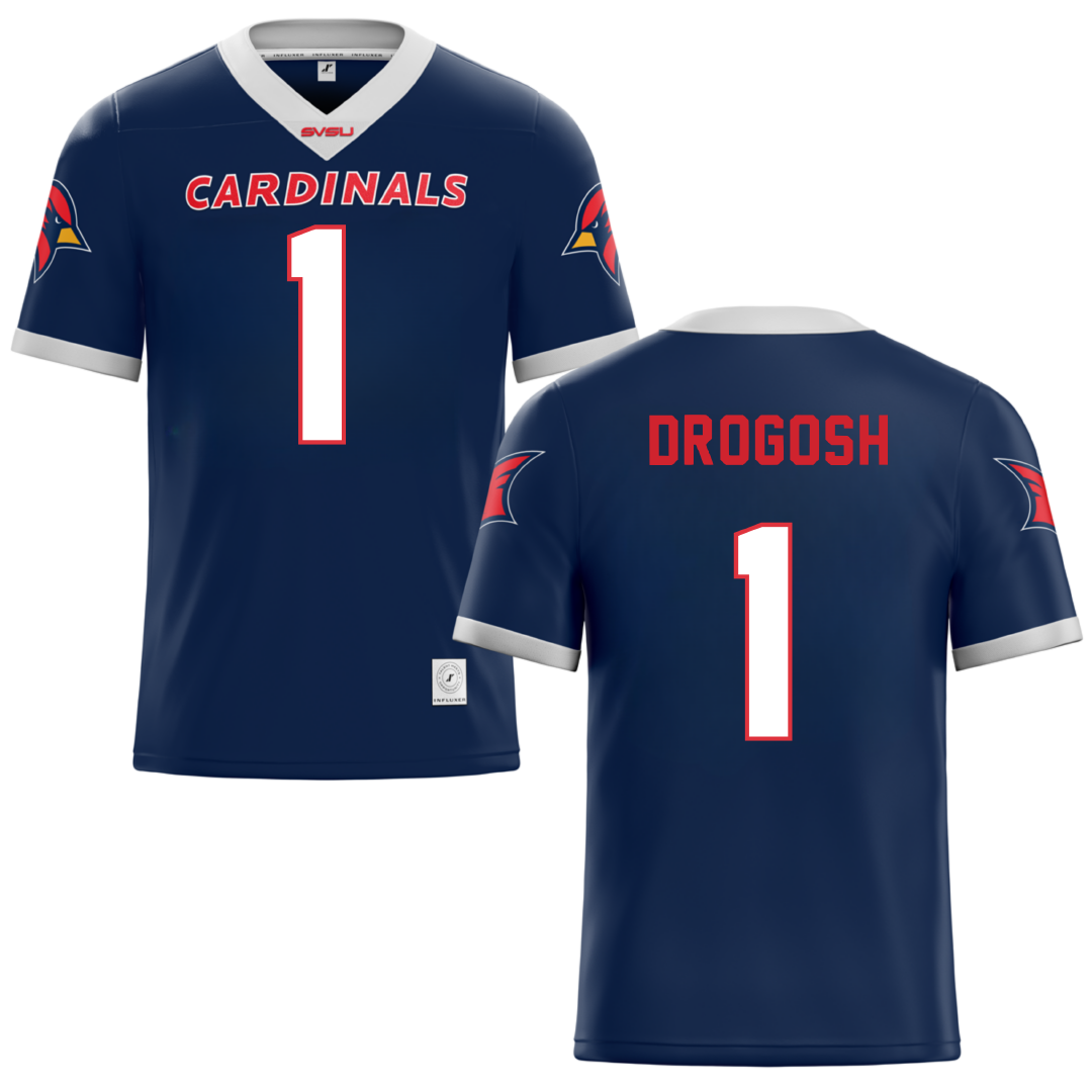Saginaw Valley State University Navy Football Jersey - Dalton Drogosh