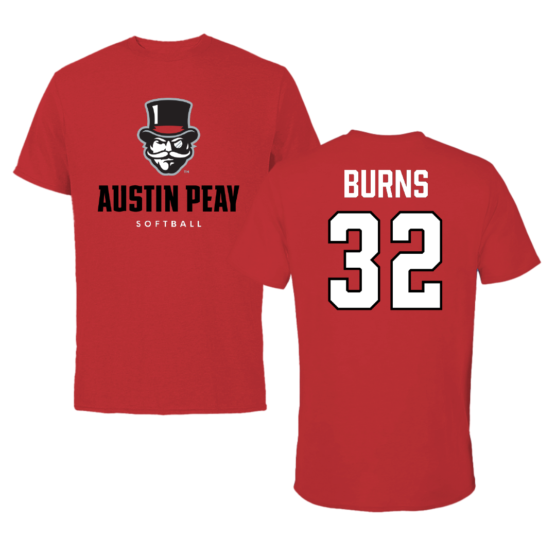 Austin Peay State University Softball Red Mascot Tee - #32 Natalie Burns
