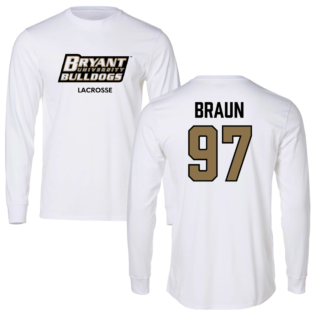 Bryant University Lacrosse (M) White Performance Long Sleeve - #97 Cole Braun