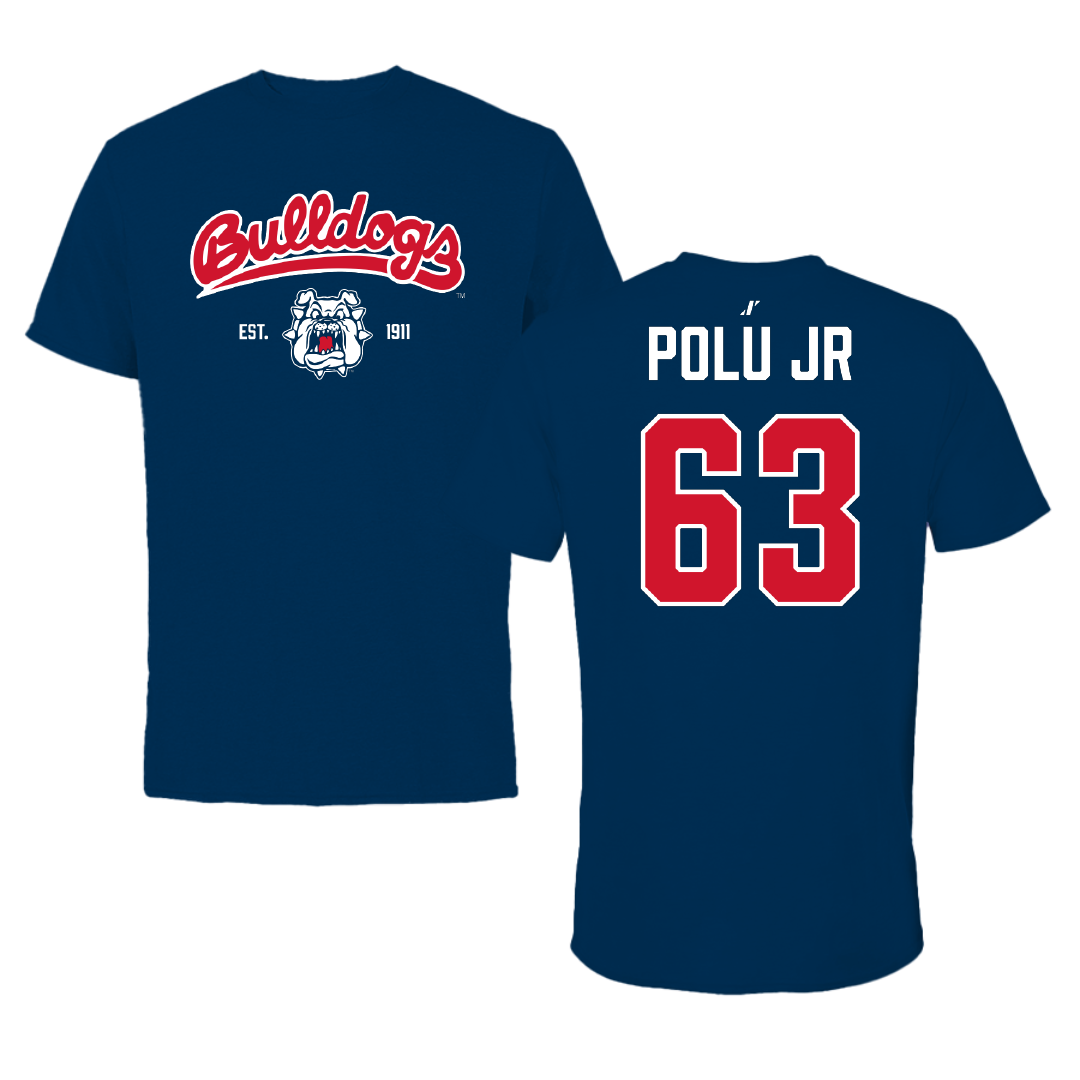 Fresno State University Football Navy General Tee - #63 Malcolm Polu Jr