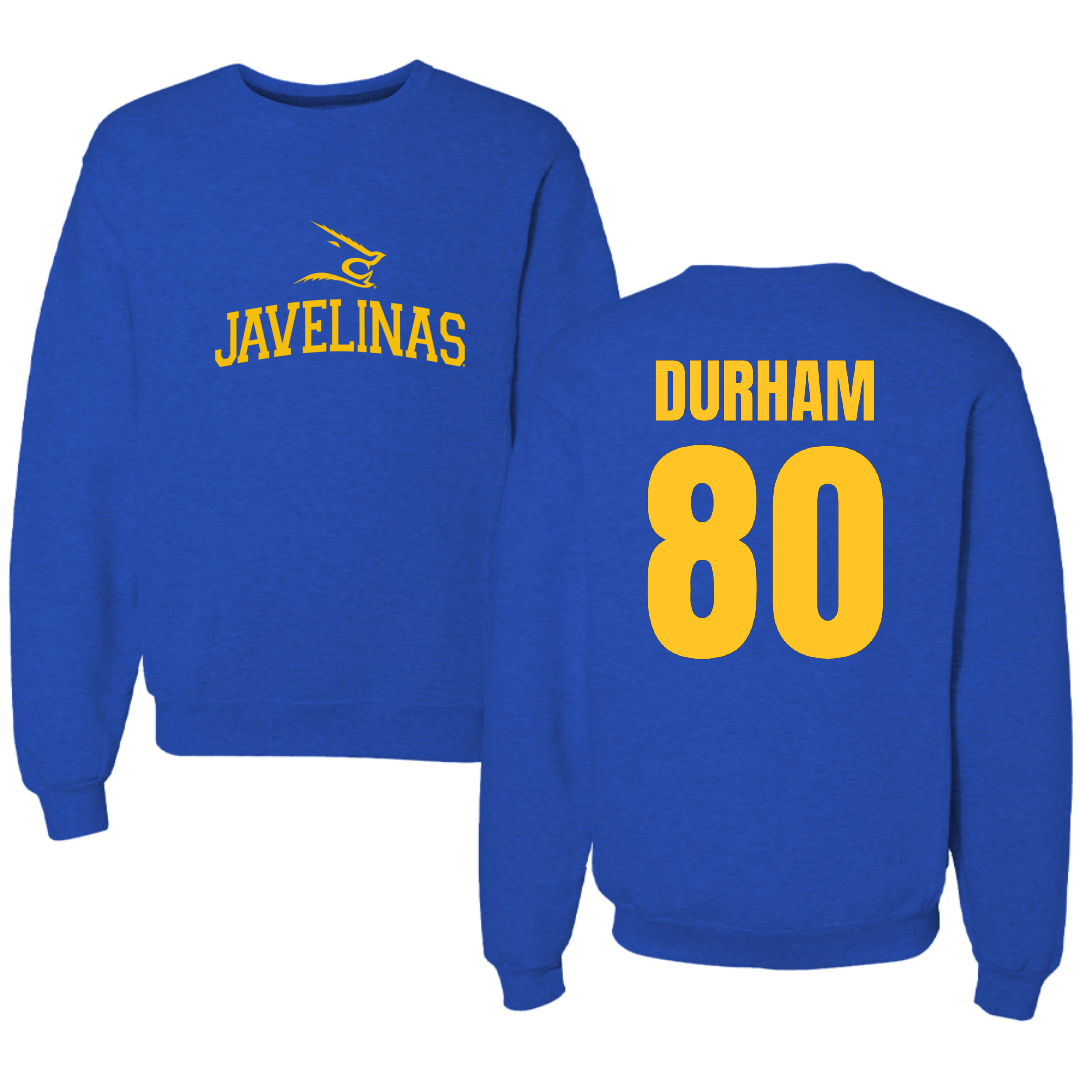Texas A&M University-Kingsville Football Blue Crewneck - #80 Exavier Durham