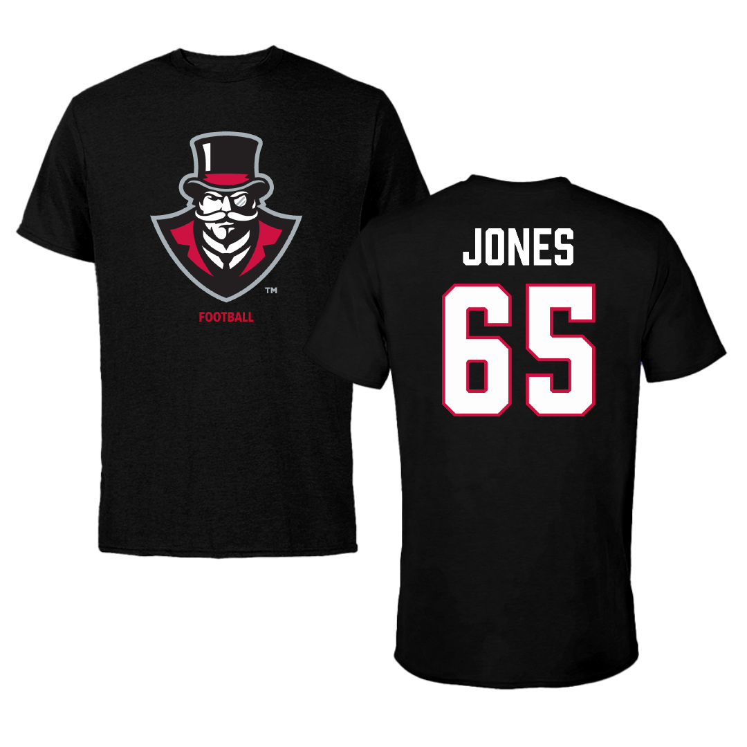 Austin Peay State University Football Black Performance Tee - #65 Miada Jones