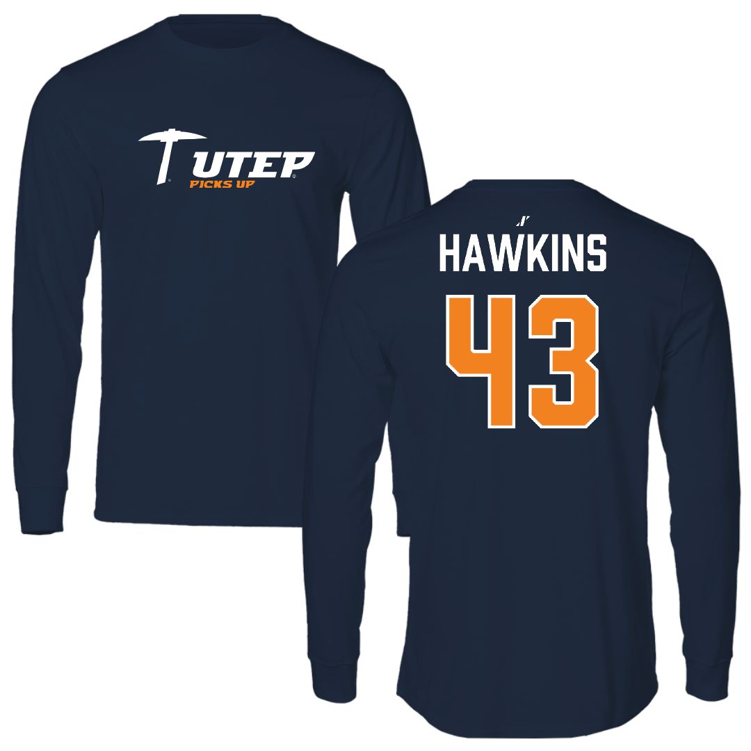 University of Texas at El Paso Football Navy General Performance Long Sleeve - #43 Garrett Hawkins
