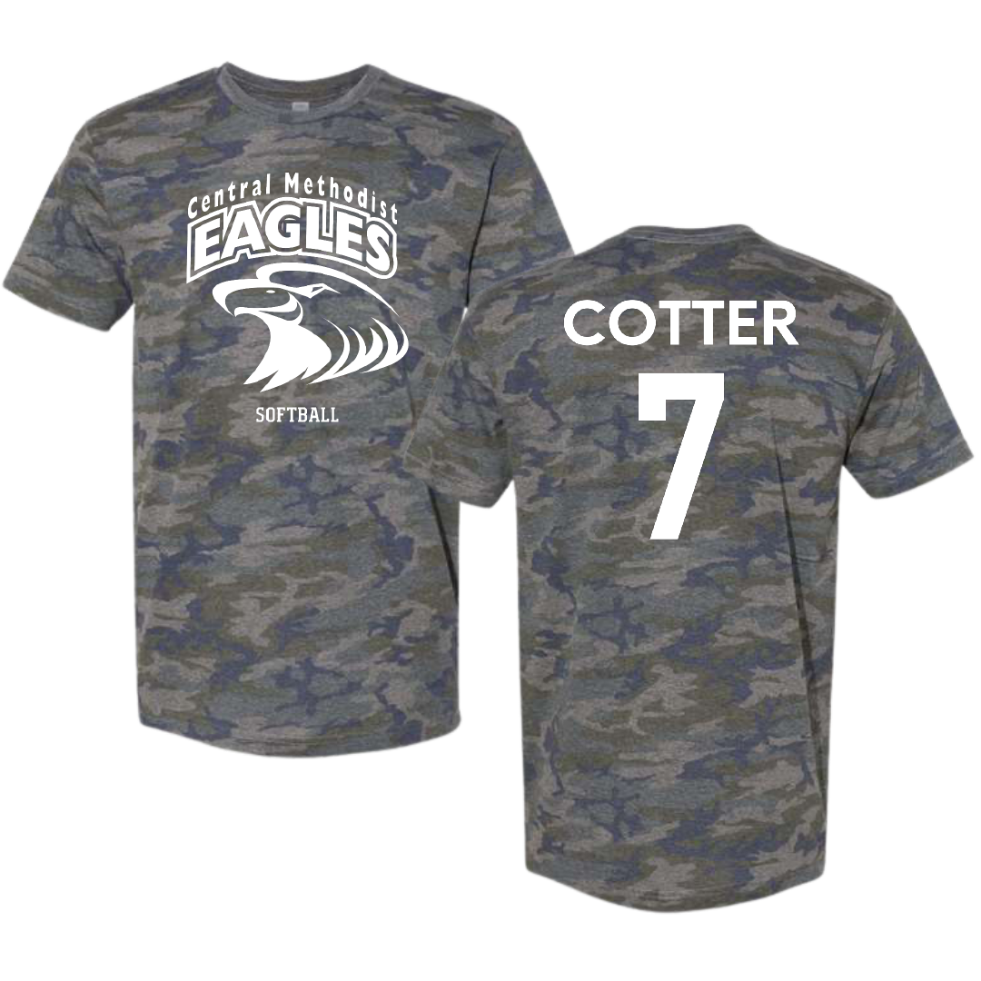 Central Methodist University Softball Vintage Camo Tee - #7 Haley Cotter