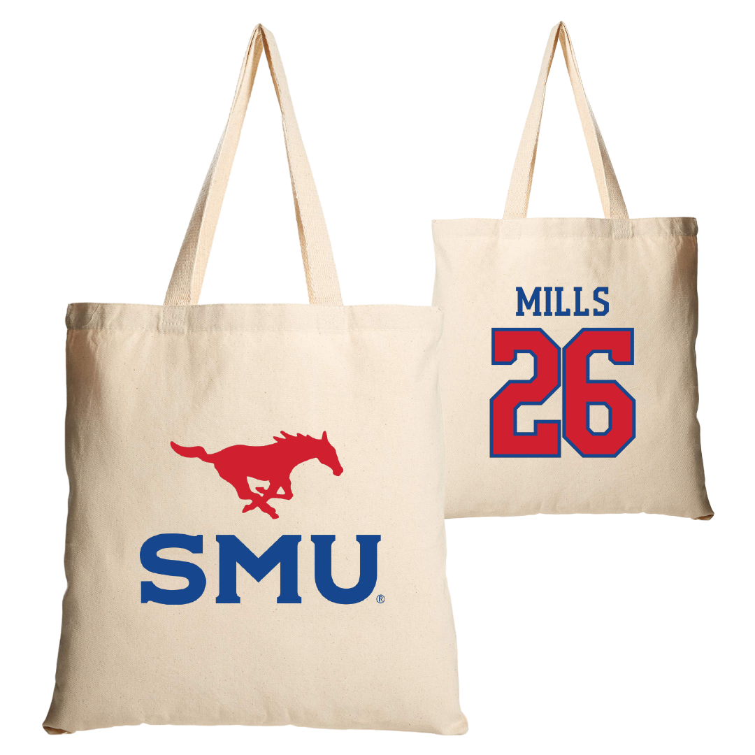 Southern Methodist University Football Tan Canvas Tote Bag - #26 Keyshon Mills