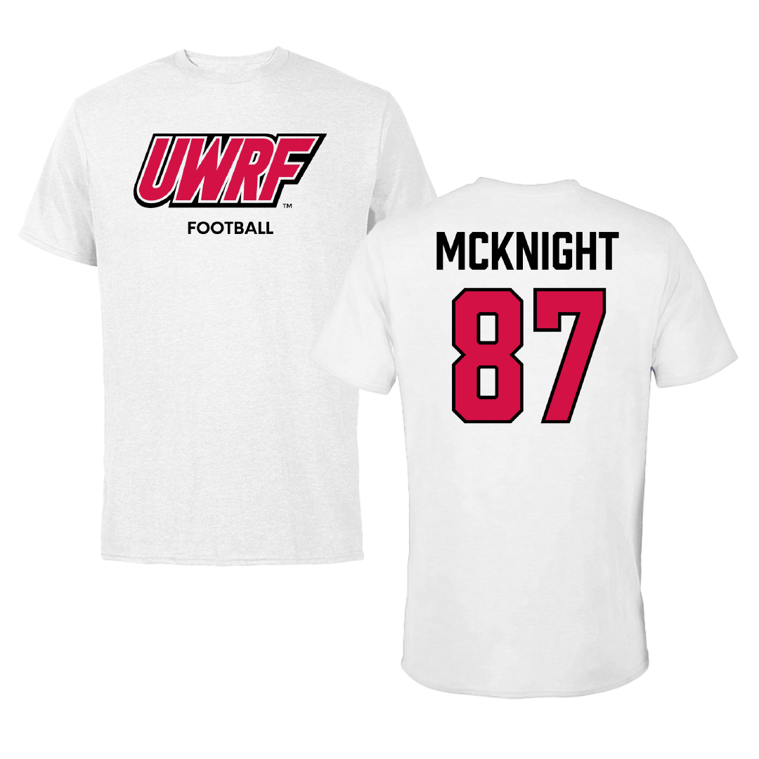 University of Wisconsin-River Falls Football White Block Tee - #87 Brody McKnight