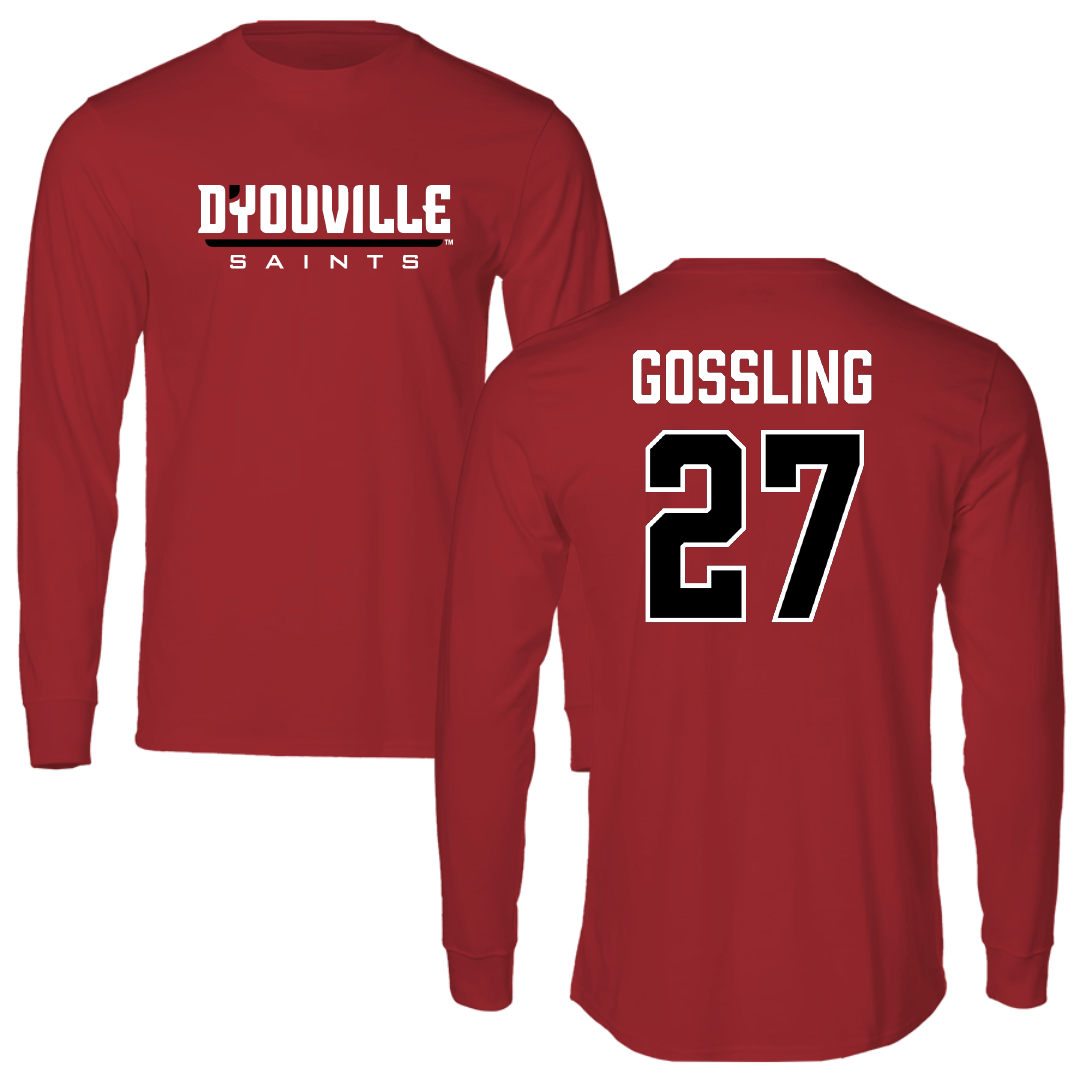 D'Youville University Baseball Canvas Red Long Sleeve - #27 Brendan Gossling