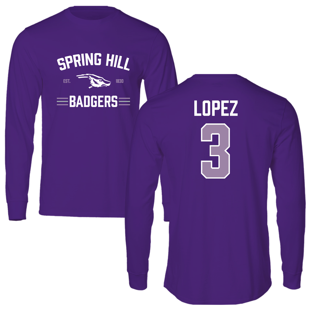 Spring Hill College Baseball Purple General Performance Long Sleeve - #3 Robby Lopez