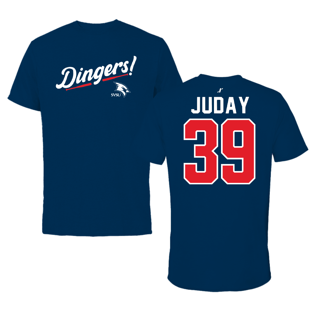 Saginaw Valley State University Baseball Navy Dingers Performance Tee - #39 Will Juday
