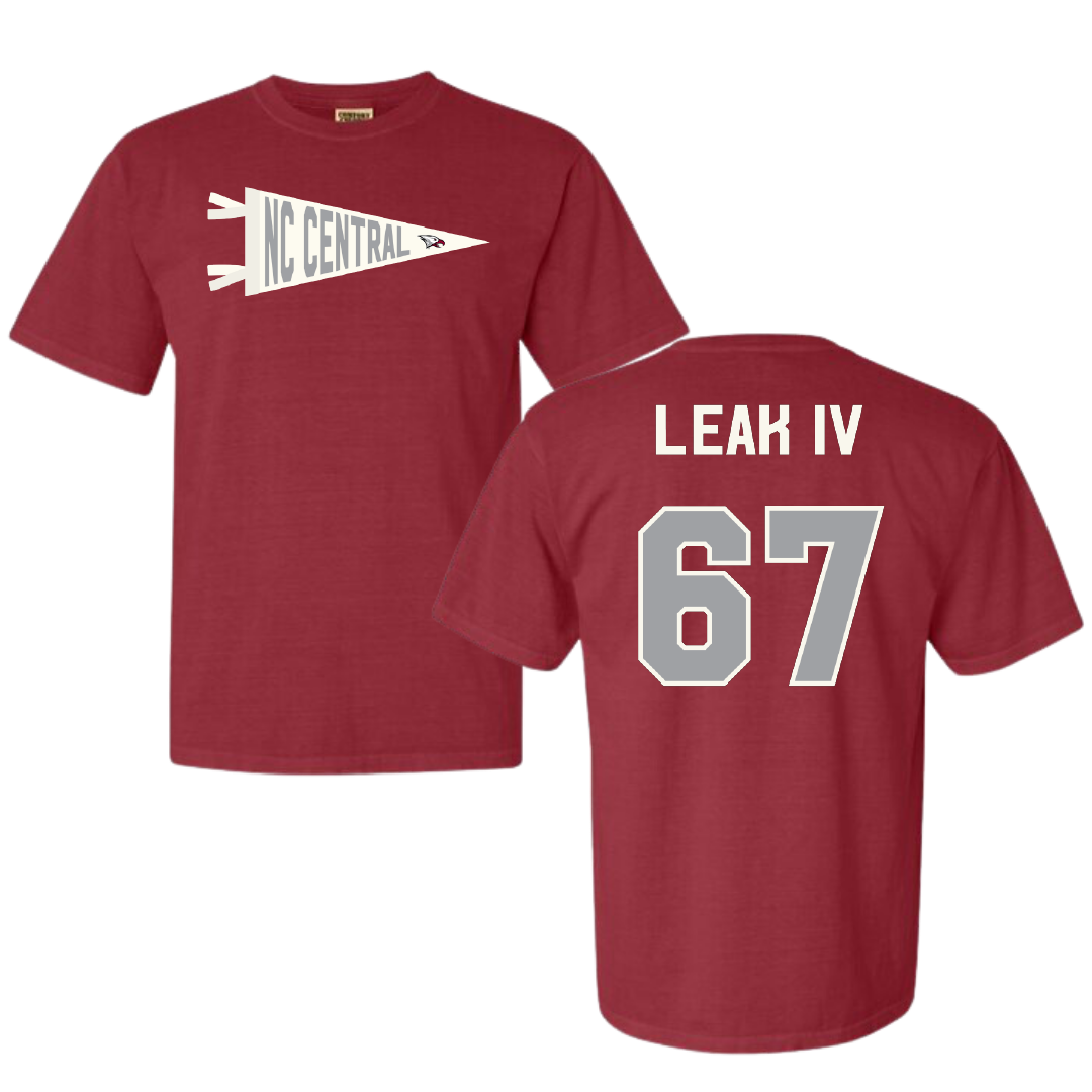 North Carolina Central University Football Crimson Pennant Comfort Colors Tee - #67 Cicero Leak IV