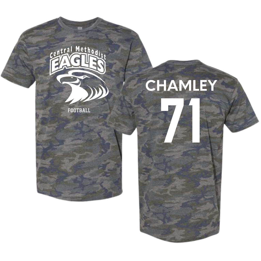 Central Methodist University Football Vintage Camo Tee - #71 Clint Chamley