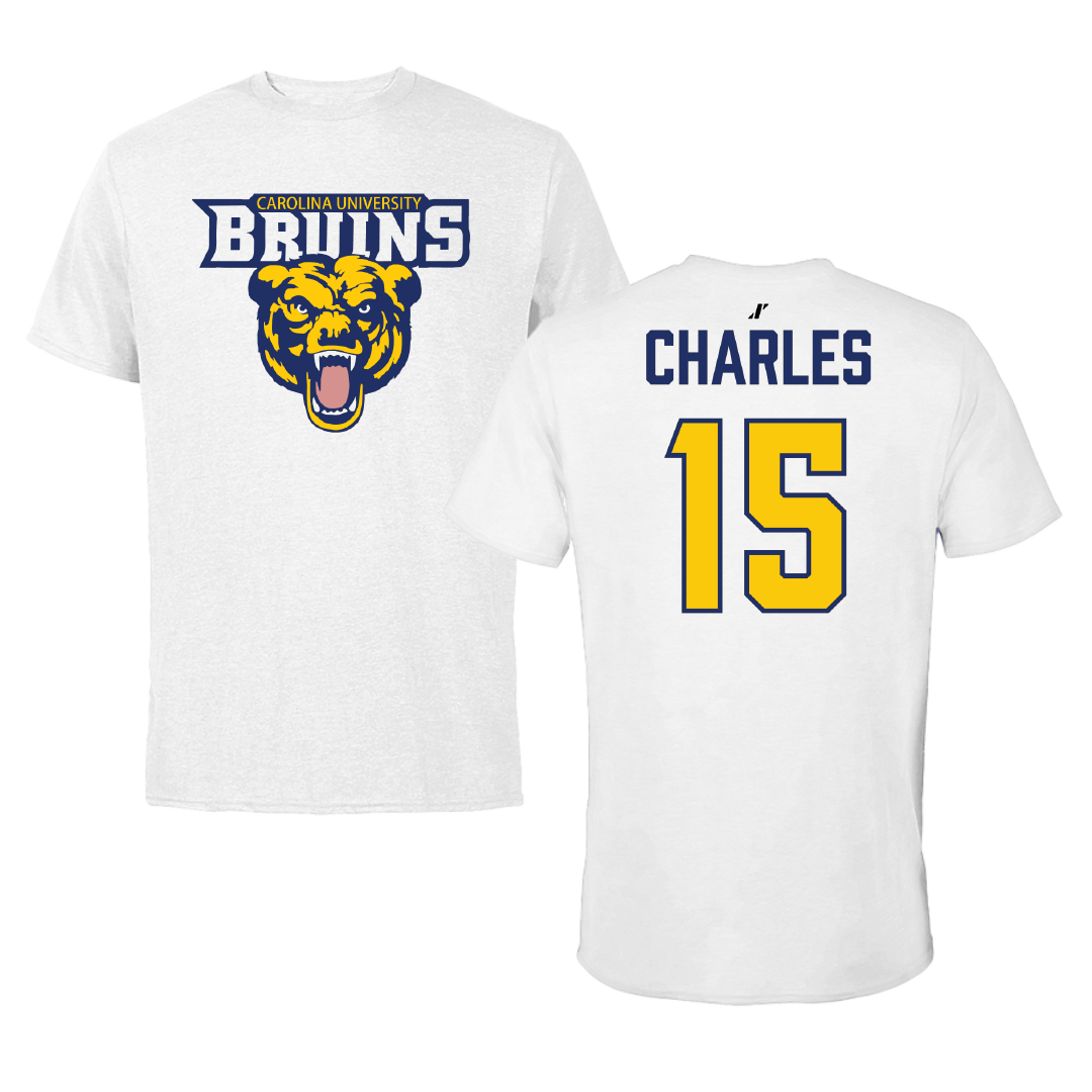 Carolina University Basketball (M) White Performance Tee - #15 Adden Charles