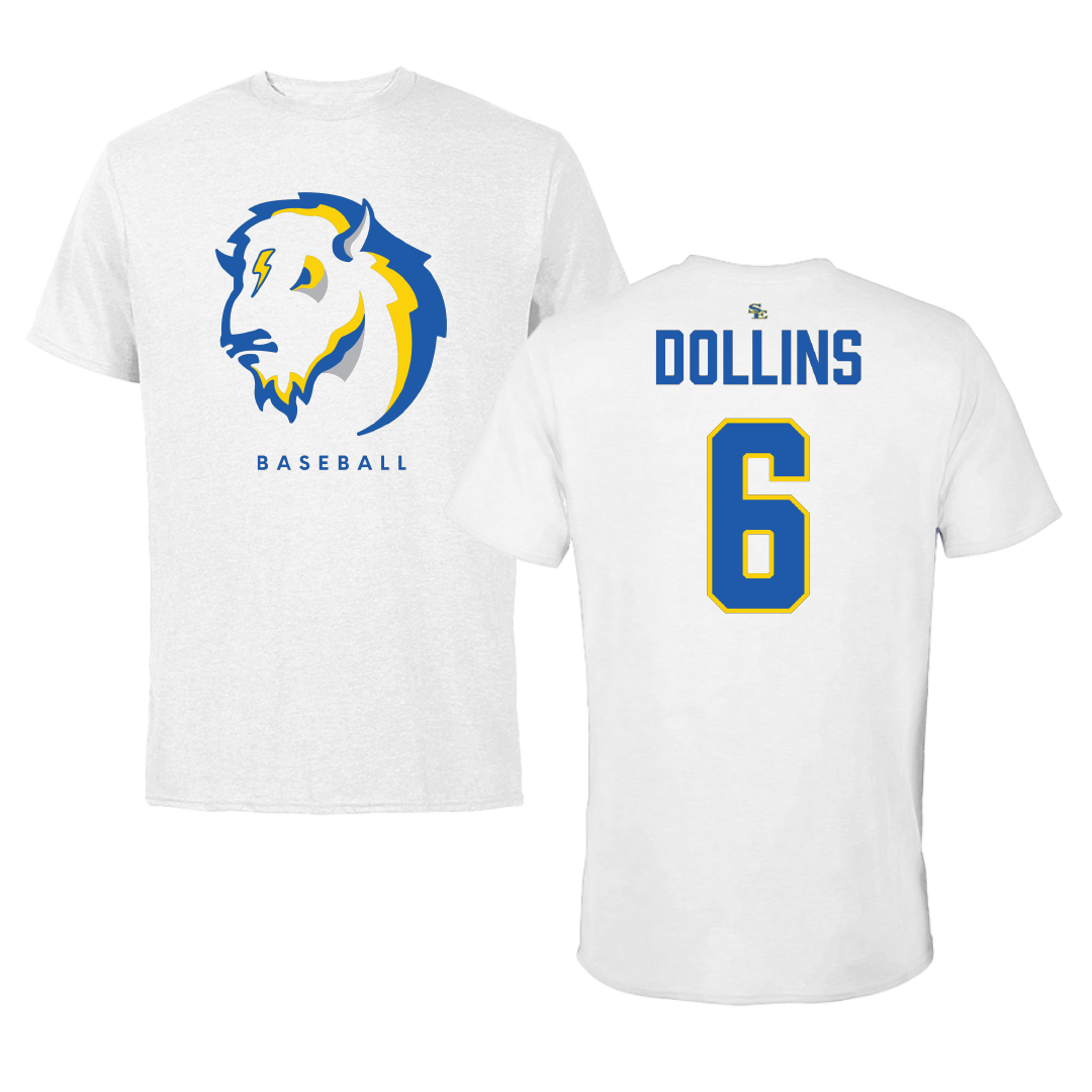 Southeastern Oklahoma State University Baseball White Mascot Tee - #6 Gage Dollins