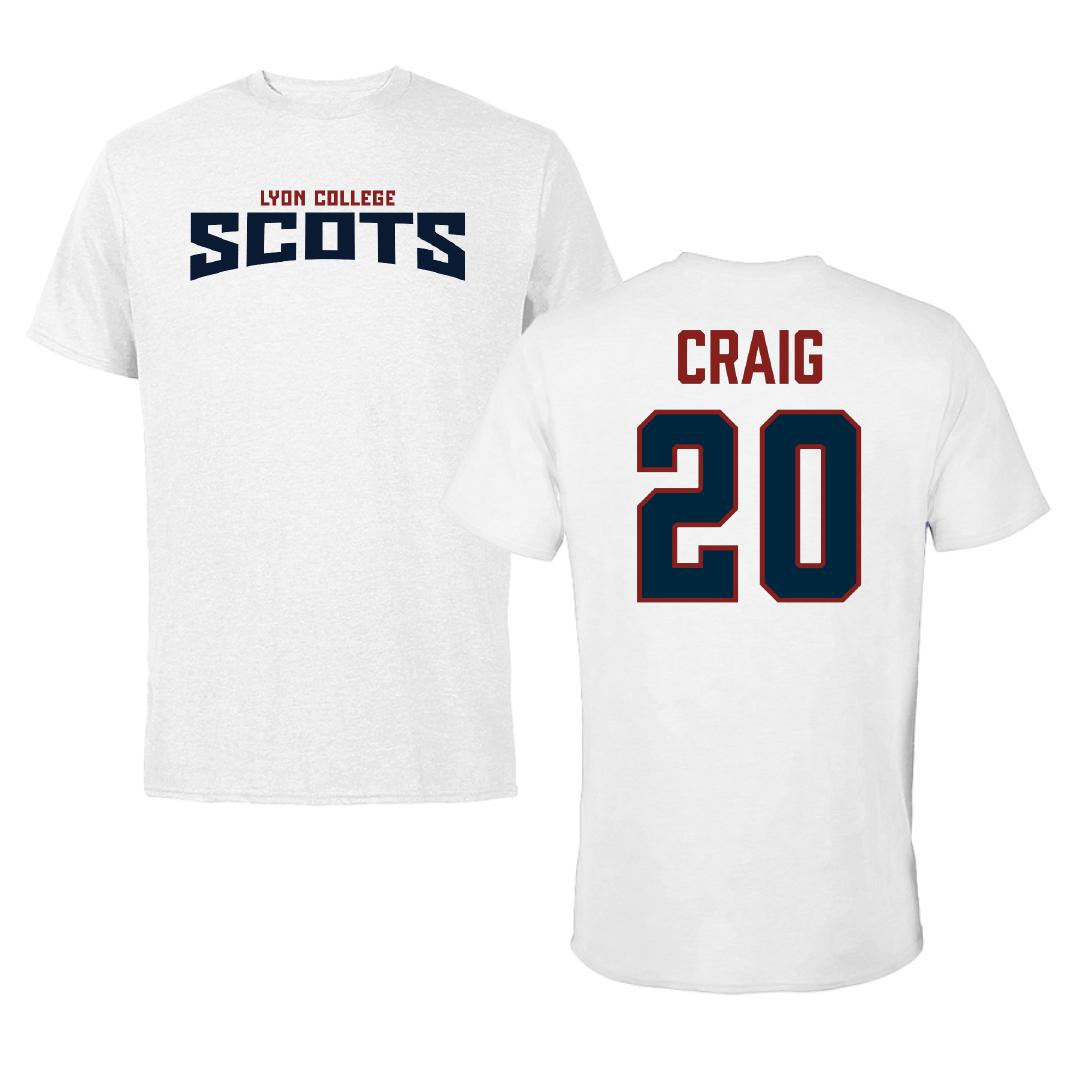 Lyon College Soccer (M) White Classic Performance Tee - #20 Harrison Craig