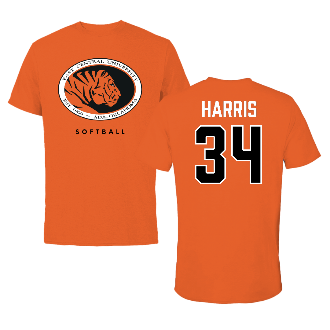East Central University Softball True Orange Performance Tee - #34 Lylith Harris