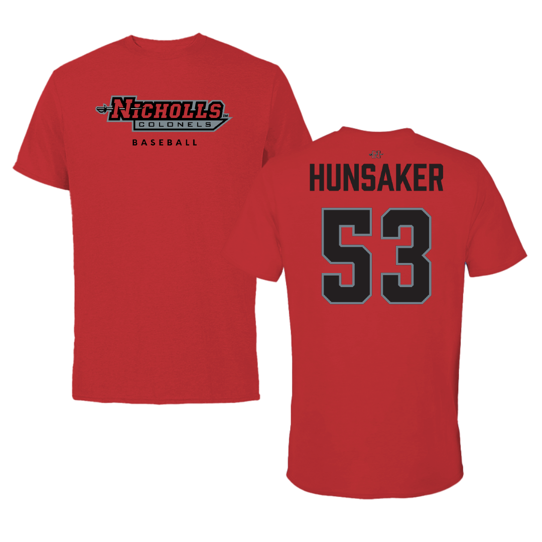 Nicholls State University Baseball Red Tee - #53 Payton Hunsaker
