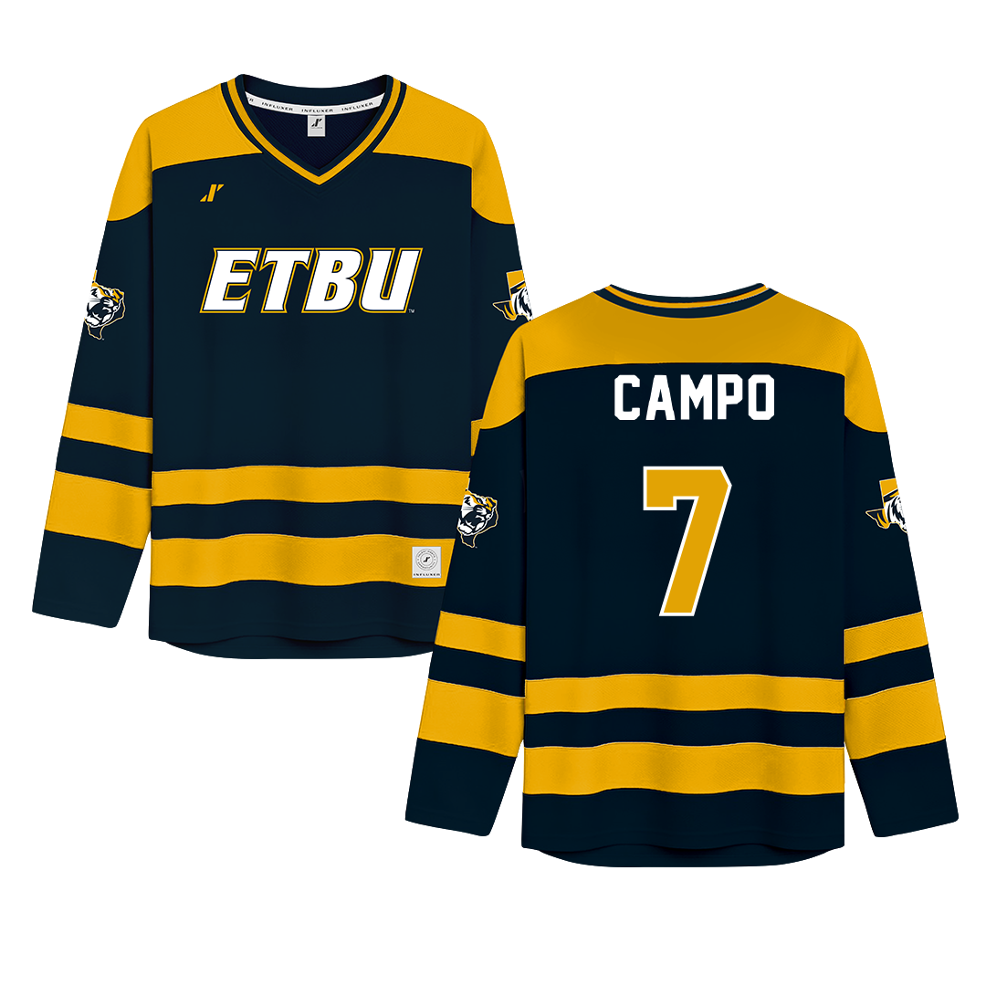 East Texas Baptist University Navy Hockey Jersey - #7 Jordan Campo