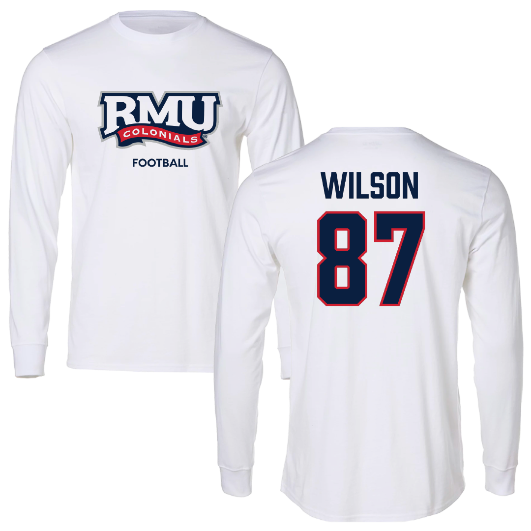 Robert Morris University Football White Mascot Long Sleeve - #87 Trevor Wilson