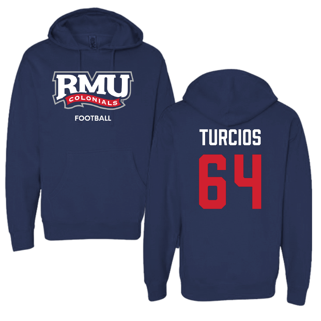 Robert Morris University Football Navy Hoodie - #64 Diego Turcios